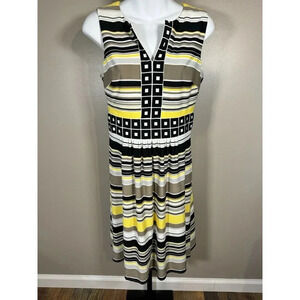 MAGGY LONDON Fit and Flare dress Colorful Striped Yellow Black Dress Size 6